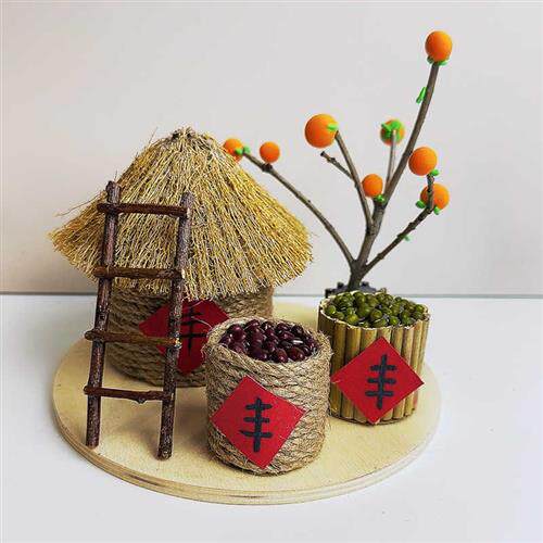 稻草diy手工制作小屋材料芦苇A杆粮仓模型树枝儿童圆木片国庆中秋