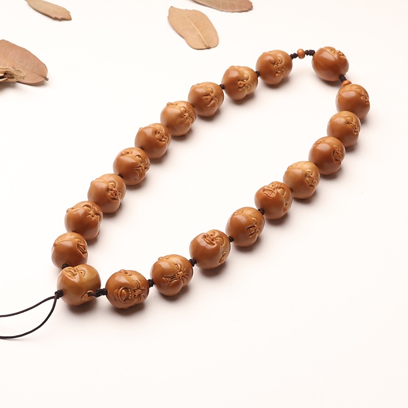 橄榄核铁核雕刻手工十八百态弥勒开心小佛长串脖挂手持文玩短圆男