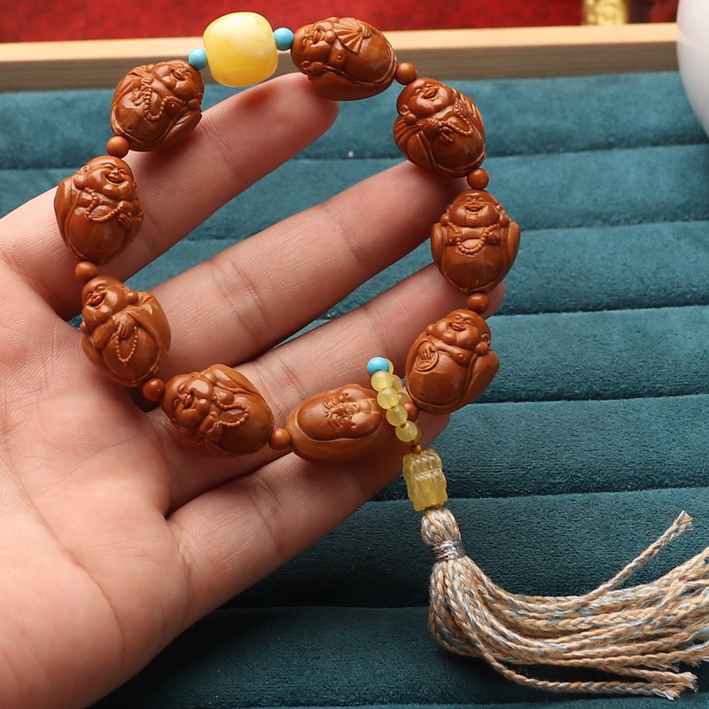 DIY铁核弥勒 橄榄核手串文玩核雕百态八大弥勒男款橄榄胡雕刻手持