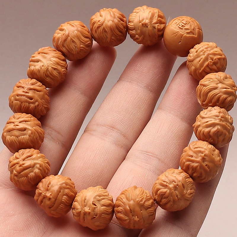 齐天大圣斗战胜佛手链男孙悟空猴头桃核手串文玩雕刻单圈15颗手链