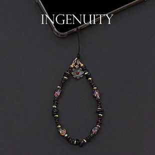 匠心手工坊水晶点缀蓝沙石手提挂链暗黑系轻奢高级感手机挂绳手腕