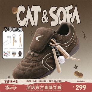 猫与沙发/丝绒棕足球鞋秋冬复古百搭赛车鞋新款麂皮休闲德训鞋子