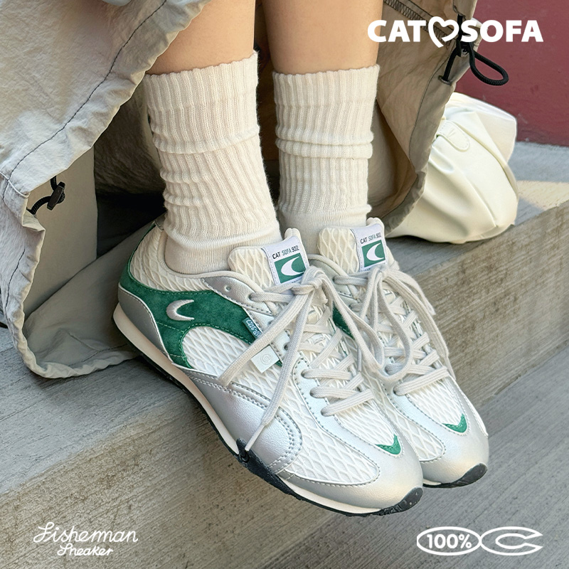 【内增高4.5cm】猫与沙发/渔网鞋银绿粗网夏季户外运动休闲鞋子