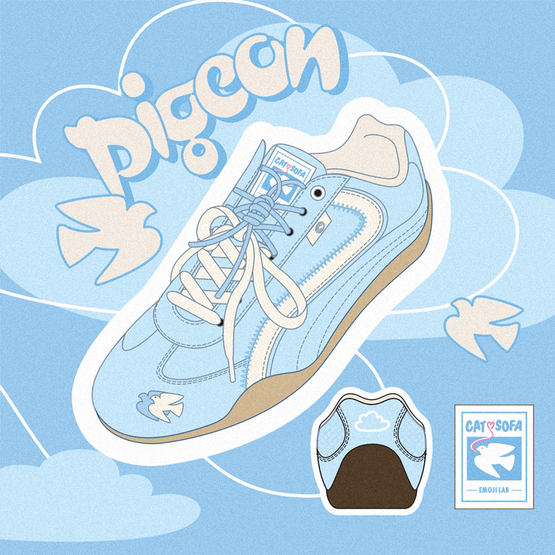 【emoji-lab系列】猫与沙发/鸽子蓝赛车鞋休闲运动低帮薄底德训鞋