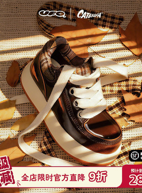 【UFO系列】猫与沙发/格纹棕袋鼠鞋厚底Q版丑萌鞋情侣低帮大头鞋