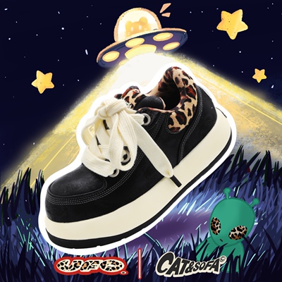 猫与沙发/黑豹纹丑萌厚底大头鞋