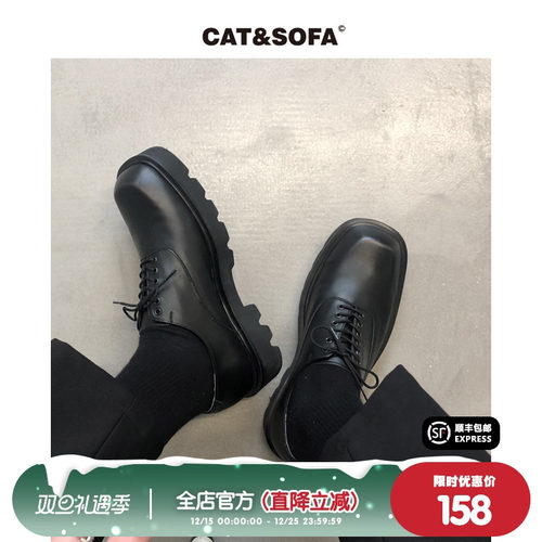 情侣厚底黑色方头青少年沙发与猫