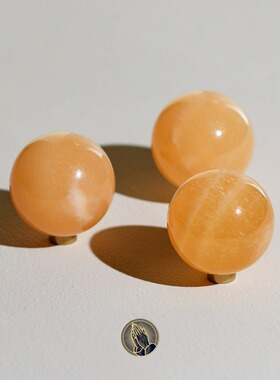 PRAY天然橙方解石水晶球喜悦快乐事业摆件保护风水精品