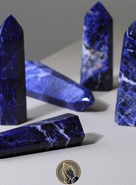 PRAY青金石六棱柱水晶柱单尖柱摆件真理交流之石风水精品