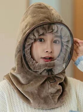 冬季套头帽子骑车防风面罩全脸围巾一体女加绒防寒保暖电动车护耳