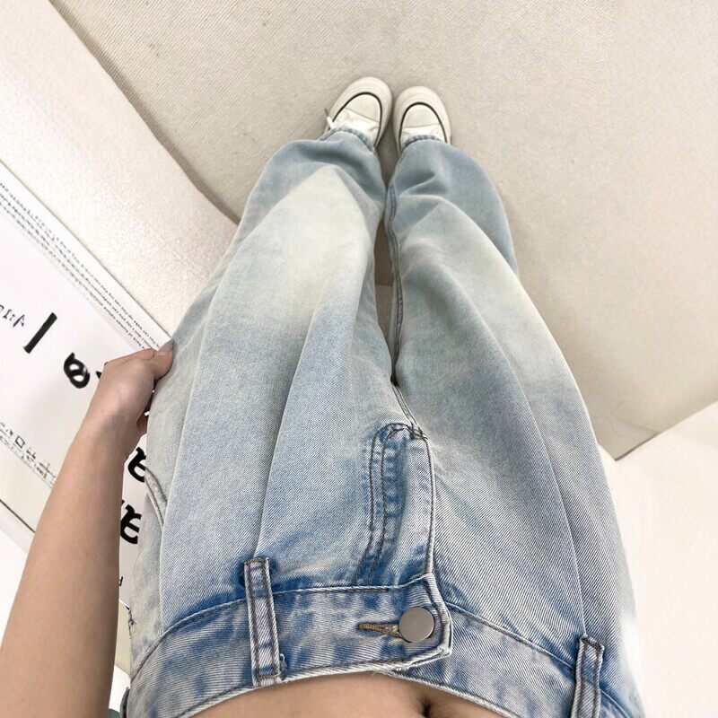 浅色天丝直筒牛仔裤女夏薄款大码胖mm高腰显瘦宽松垂感冰丝阔腿裤
