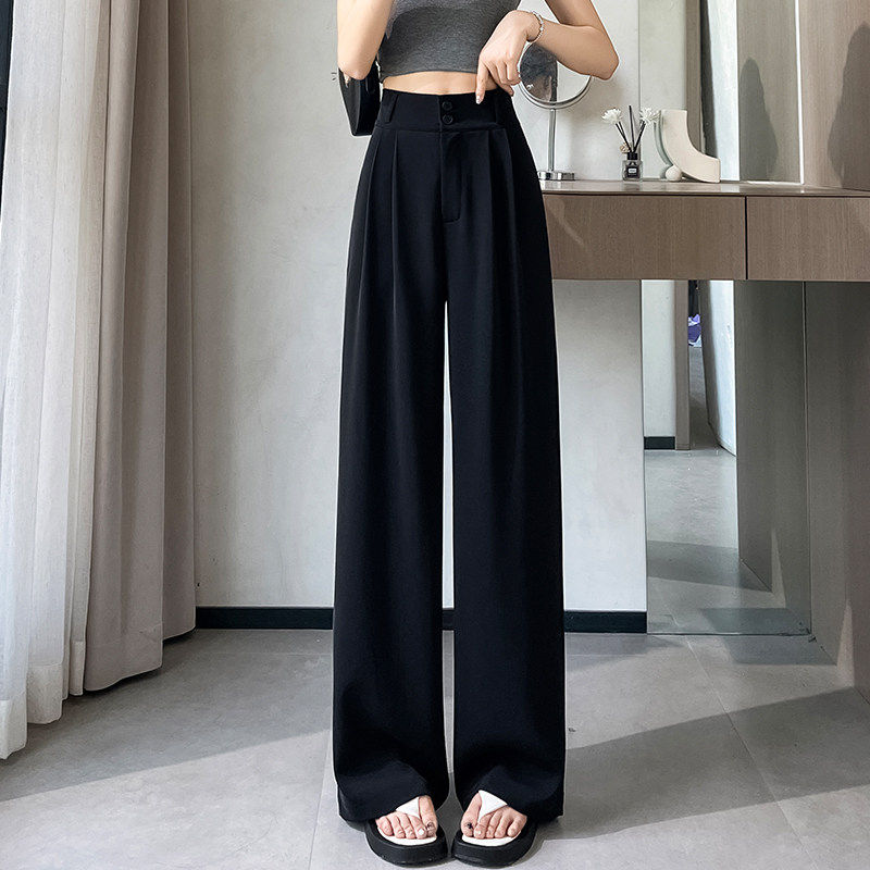 灰色西装裤女夏季薄款高腰显瘦高级感垂感西裤冰丝窄版直筒阔腿裤