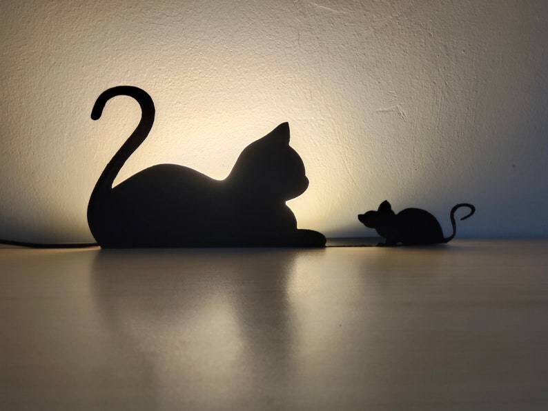 创意猫咪影子灯猫喵星人大号剪影灯装饰投影灯氛围灯led小夜灯