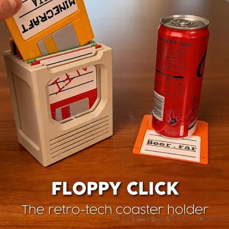Coaster Holder复古3.5寸软盘造型科技杯垫架套装办公室桌面装饰