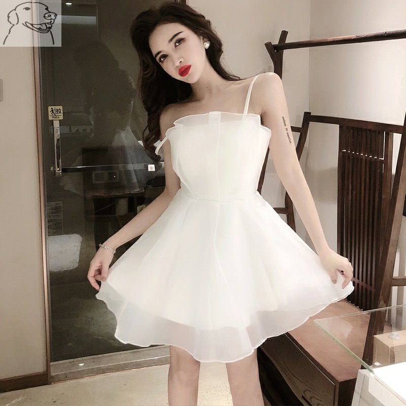 温柔仙女裙性感超仙少女欧根纱蓬蓬裙吊带连衣裙女夏2020新款