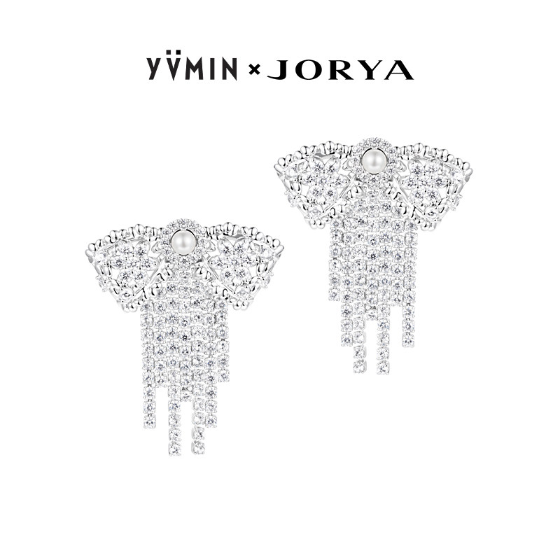 YVMIN尤目 x JORYA 镂空蕾丝蝴蝶结流苏耳钉耳坠生日礼物新品