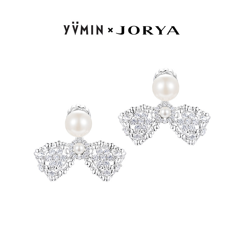 YVMIN尤目 x JORYA 镂空蕾丝蝴蝶结珍珠耳坠耳钉生日礼物新品