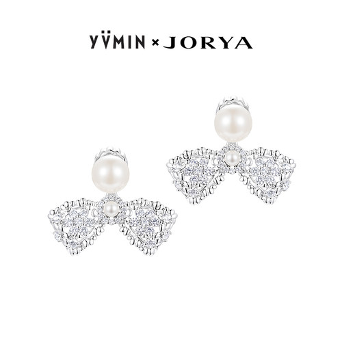 YVMIN尤目 x JORYA 镂空蕾丝蝴蝶结珍珠耳坠耳钉生日礼物新品