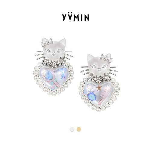 YVMIN尤目 小猫爱心珍珠花耳环耳钉女设计师生日礼物新品