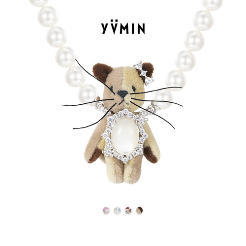 YVMIN尤目 碎花猫珍珠项链女设计师新品生日礼物七夕礼物