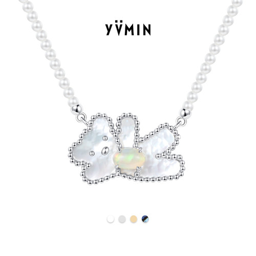 YVMIN尤目 珠珠植绒招手熊项链925银项链吊坠锁骨链女礼物女生