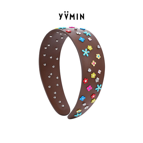 YVMIN尤目 小花碎钻皮革发箍女设计师首饰生日礼物女生新品