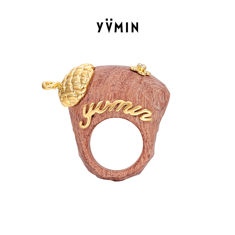YVMIN尤目木质橡果十字花戒指