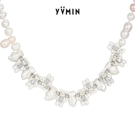 YVMIN尤目 彩色迷你珠光小熊珍珠项链颈链毛衣链设计师生日礼物