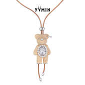 YVMIN尤目 木质小熊可调节皮革镀金项链女款 毛衣链手工生日礼物