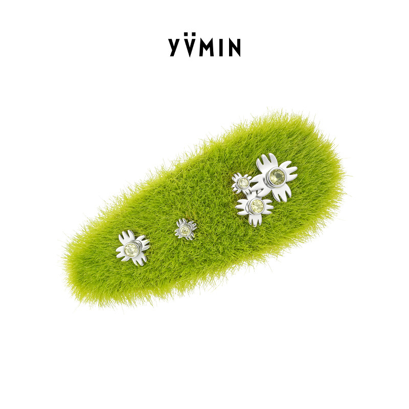 YVMIN尤目 草地BB夹宝石镶嵌毛绒发夹边夹刘海夹生日礼物新品