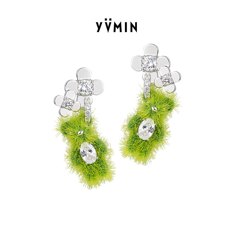 YVMIN尤目 草地花朵小熊耳坠宝石镶嵌设计师耳钉新款生日礼物新品