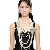 SHUSHUTONG YVMIN尤目 蕾丝蝴蝶结多层珍珠长项链身体链礼物