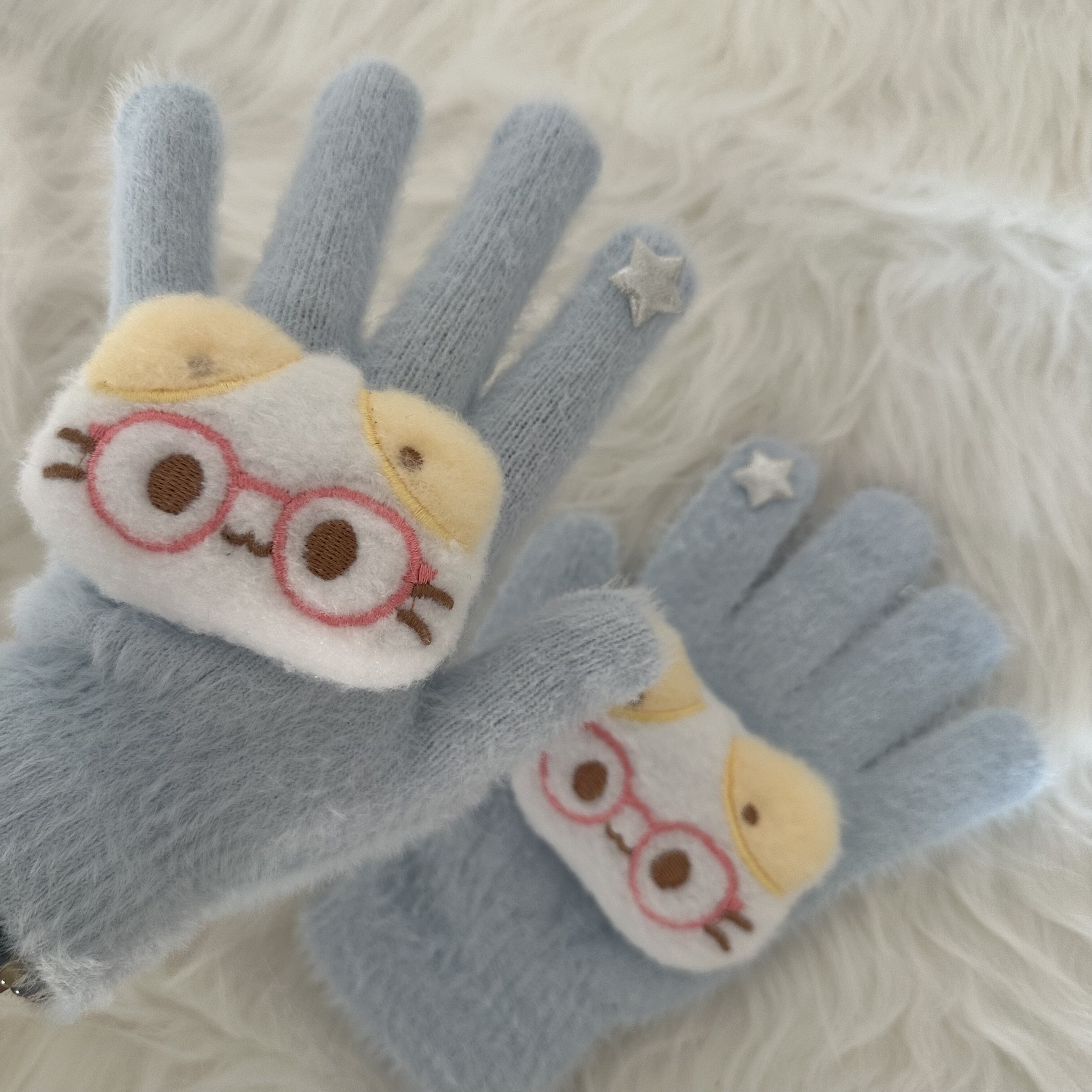 灵魂挚友//原创萌你一脸*可爱眼镜猫咪二次元针织毛绒手套女保暖