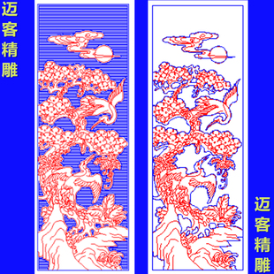 松鹤线雕铣底图文泰新款线雕清底松鹤精雕浮雕矢量图松鹤线条文泰