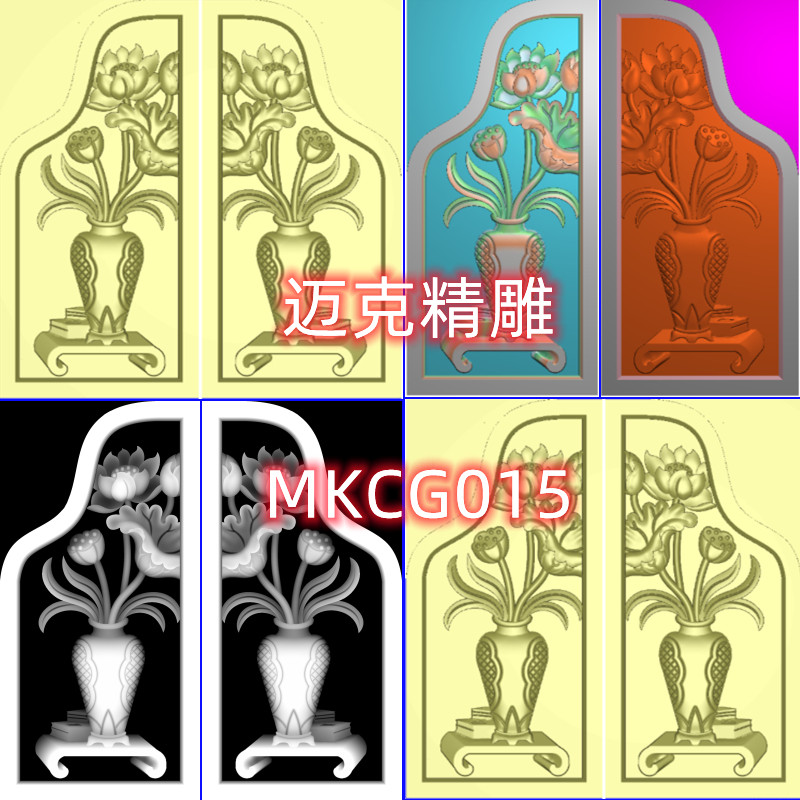 宝瓶边鼓精雕图墓碑荷莲花瓶寸鼓耳朵浮雕灰度图宝瓶栏板侧边精雕