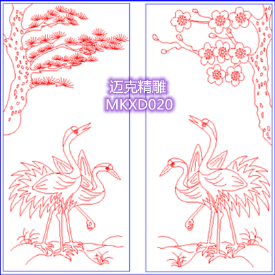 松鹤线雕图文泰线雕松鹤竖版新款矢量图侧板松鹤花鸟仙鹤