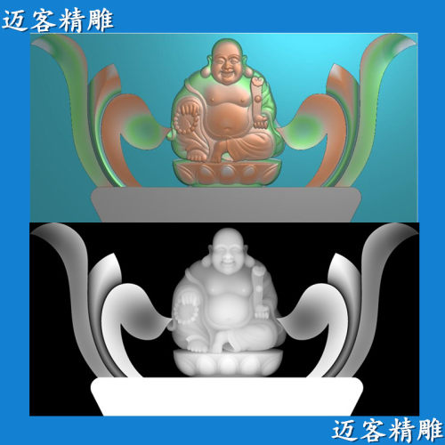 弥勒佛精雕图佛像浮雕图灰度图佛像莲台帽头精雕图