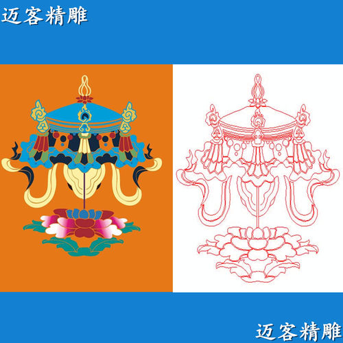藏八宝精雕图唐卡八宝线雕矢量图木雕藏式壁画庙宇