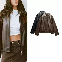 Spring New Arrival Women's Fashion Faux Leather Bomber Jacket Coat 4341864
