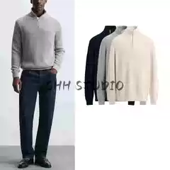 Autumn New Men's European and American Casual Half-High Collar Zipper Pullover Loose Knit Sweater 3332300