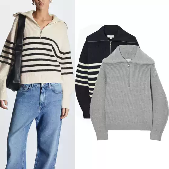 New Autumn and Winter Half-Zip Turtleneck Sweater, Loose and Lazy Style Pullover Striped Knitwear 1099812