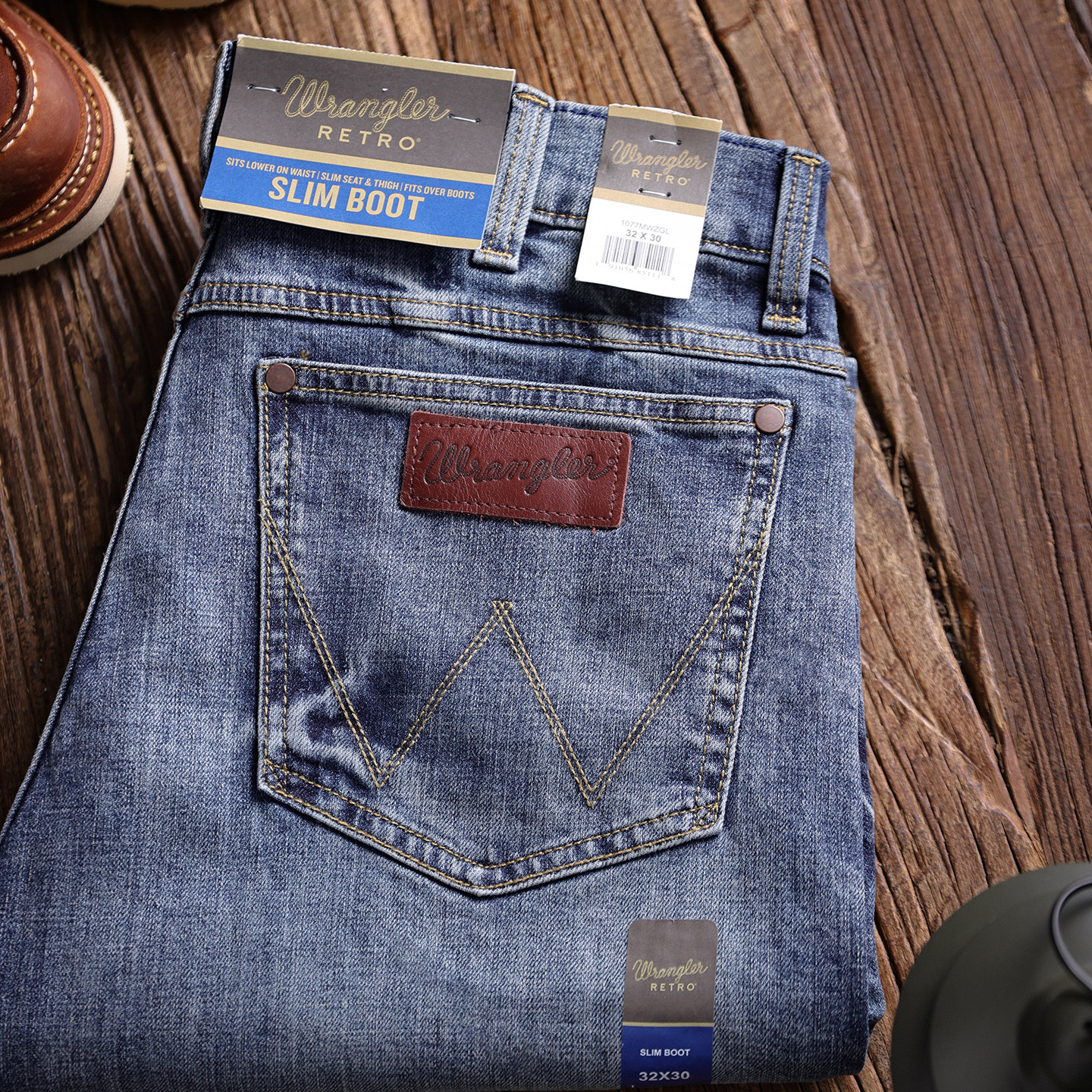 Wrangler威格RETRO系列美式复古做旧修身靴型牛仔裤男士潮流新款