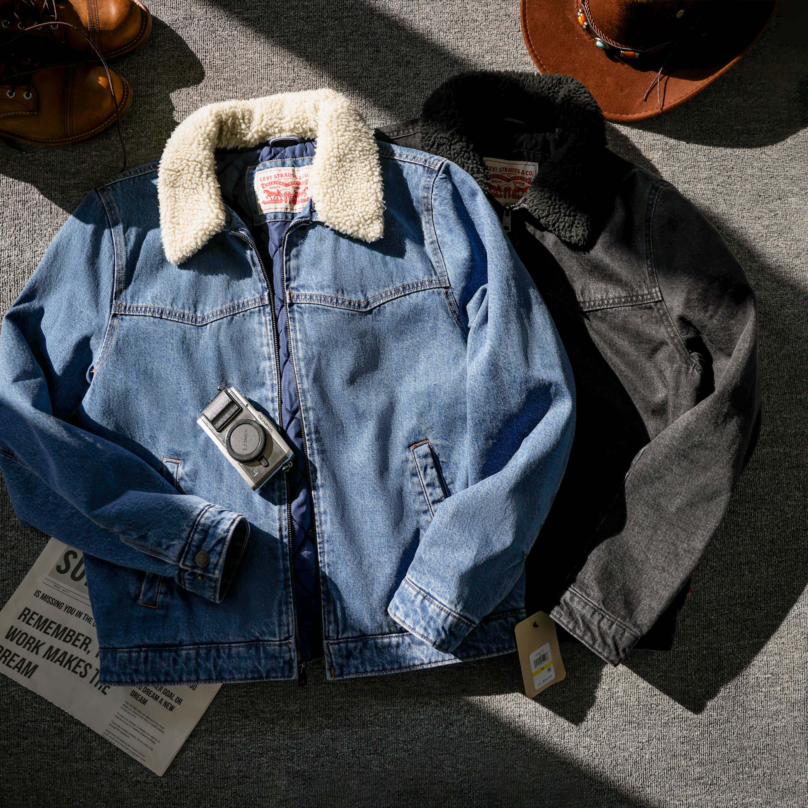 Levis李维斯美式复古羊羔绒领加厚牛仔夹克男士冬季保暖棉服外套