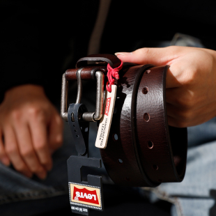 美国正品 免打孔年轻人潮流腰带 Levis李维斯复古真皮针扣皮带美式