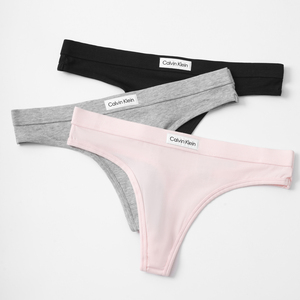 Calvin Klein女士循环LOGO低腰舒适透气内裤CK性感丁字裤T裤3条装