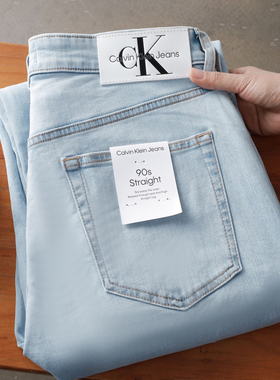 Calvin Klein浅蓝水洗磨白宽松直筒柔软男士复古90S牛仔裤J326342