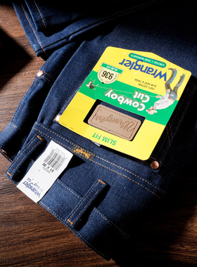 Wrangler威格高腰修身锥形原色未脱桨牛仔裤男士重磅原牛裤936DEN