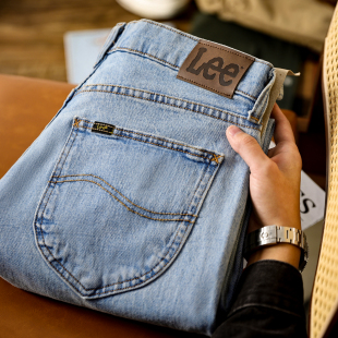 微弹耐磨休闲长裤 美国正品 男士 牛仔裤 Lee李浅蓝经典 中腰直筒修身