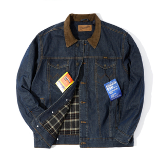 美版正品Wrangler威格牛仔夹克男士加绒加厚撞色翻领外套春秋新品