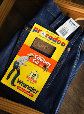 Wrangler 13MWZ威格美式重磅未脱桨直筒原牛牛仔裤男士原色养牛裤